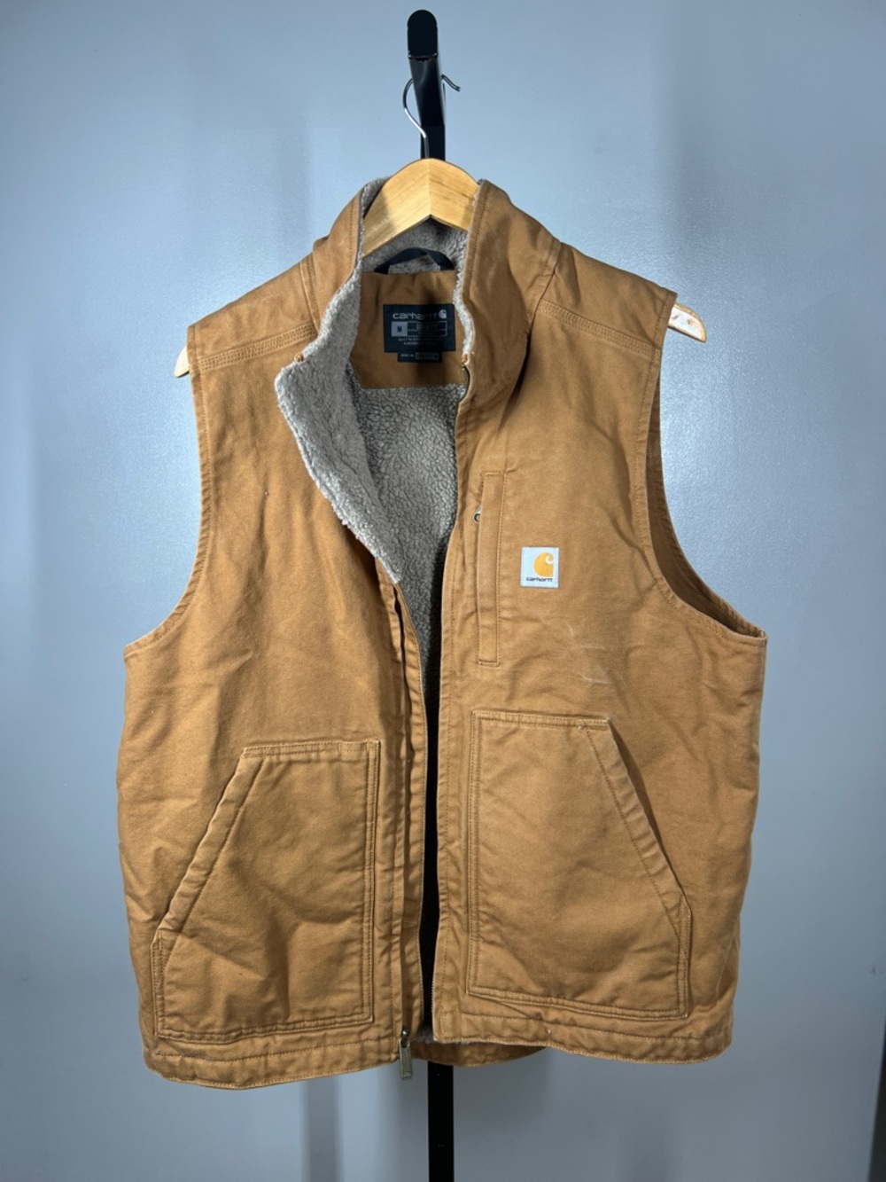 Carhartt Tan Sherpa-Lined Canvas Work Vest